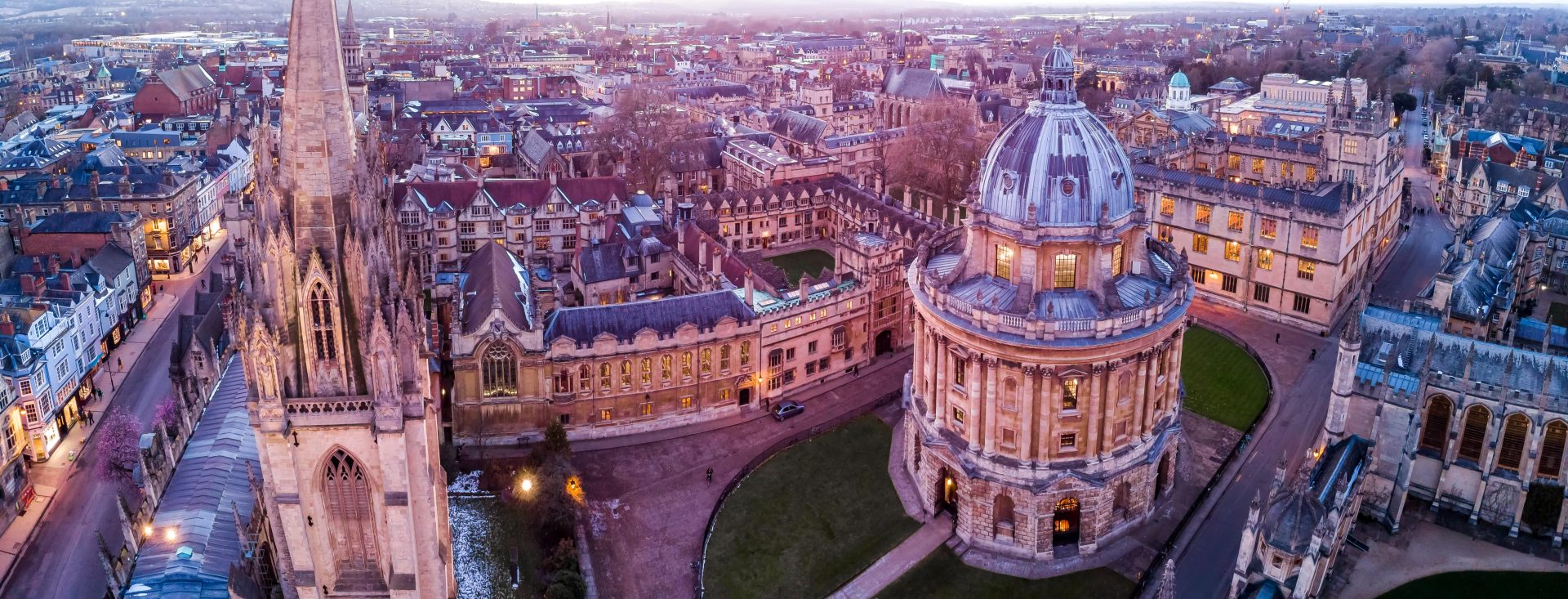 Aerial evening view of central Oxford, UK Licensed